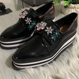 ZARA Platform Patent Leather Derby Jeweled Stones